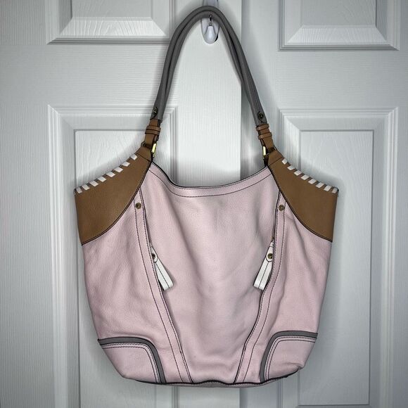 XL Oryany Top Handle Hobo Bag Neutral Color Pink Tan Large Leather - Picture 1 of 11